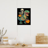 Whimsical Skeleton Riding Mummy T-Rex Halloween Poster (Küche)