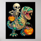 Whimsical Skeleton Riding Mummy T-Rex Halloween Poster (Vorne)