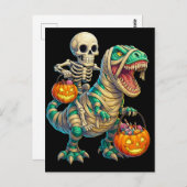 Whimsical Skeleton Riding Mummy T-Rex Halloween Postkarte (Vorne/Hinten)