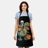 Whimsical Skeleton Riding Mummy T-Rex Halloween Schürze (Getragen)