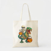 Whimsical Skeleton Riding Mummy T-Rex Halloween Tragetasche (Vorne)