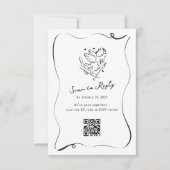 Whimsical Ski Cupid QR Code Hochzeit RSVP Karte (Vorderseite)