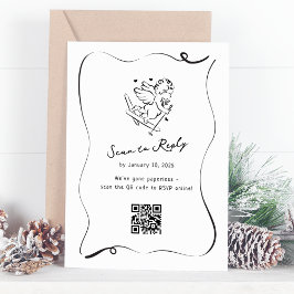 Whimsical Ski Cupid QR Code Hochzeit RSVP Karte