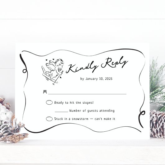 Whimsical Ski Cupid Winter Wedding RSVP Karte