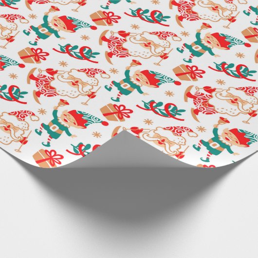 Whimsical Ski Santa Elves Weihnachtsfeiertage Geschenkpapier (Ecke)