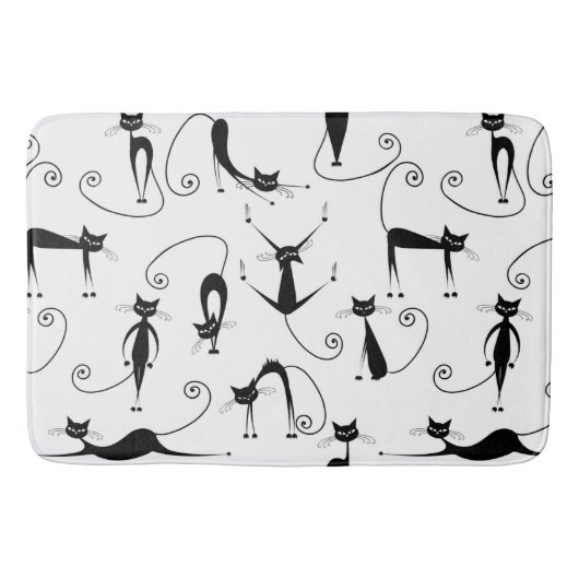 Whimsical Skinny Black Cat Muster Badematte (Vorderseite)
