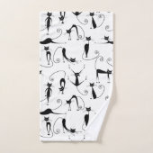 Whimsical Skinny Black Cat Muster Badhandtuch Set (Handtuch)