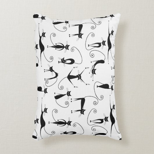 Whimsical Skinny Black Cat Muster Dekokissen (Vorderseite(Vertikal))