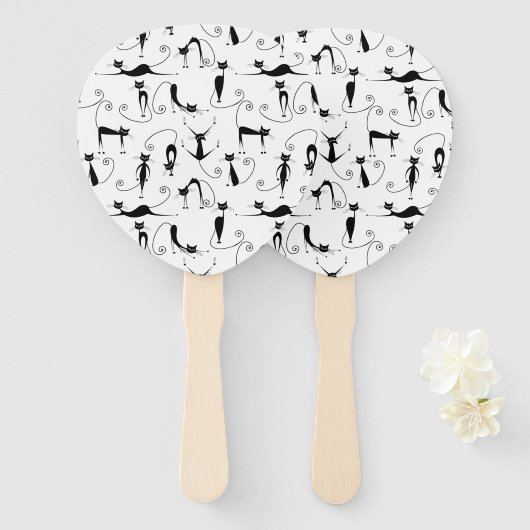 Whimsical Skinny Black Cat Muster Fächer (Vorne und Hinten)