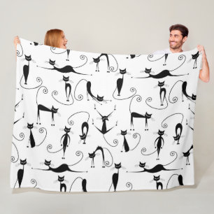 Whimsical Skinny Black Cat Muster Fleecedecke