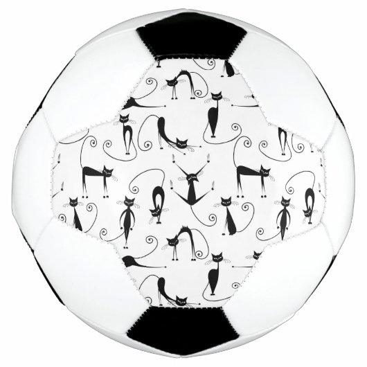 Whimsical Skinny Black Cat Muster Fußball (Vorderseite)