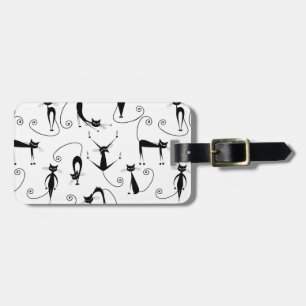 Whimsical Skinny Black Cat Muster Gepäckanhänger