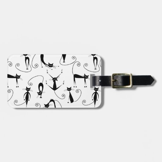 Whimsical Skinny Black Cat Muster Gepäckanhänger (Vorderseite horizontal)