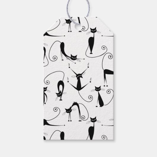 Whimsical Skinny Black Cat Muster Geschenkanhänger (Vorderseite)