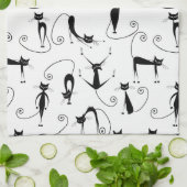 Whimsical Skinny Black Cat Muster Geschirrtuch (Gefaltet)