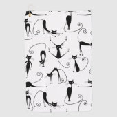 Whimsical Skinny Black Cat Muster Golfhandtuch (Vorderseite)