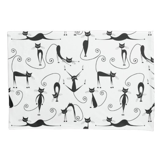 Whimsical Skinny Black Cat Muster Kissenbezug (Vorderseite)