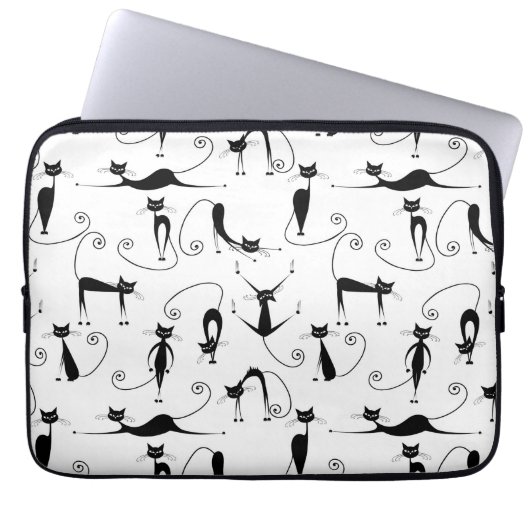 Whimsical Skinny Black Cat Muster Laptopschutzhülle (Vorderseite)