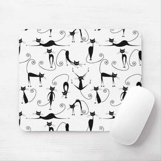 Whimsical Skinny Black Cat Muster Mousepad (Mit Mouse)
