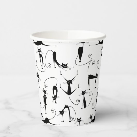 Whimsical Skinny Black Cat Muster Pappbecher (Links)