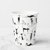 Whimsical Skinny Black Cat Muster Pappbecher (Vorderseite)