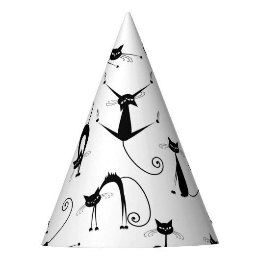 Whimsical Skinny Black Cat Muster Partyhütchen (Vorderseite)