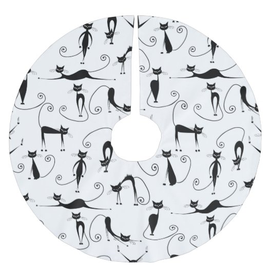 Whimsical Skinny Black Cat Muster Polyester Weihnachtsbaumdecke (Vorderseite)