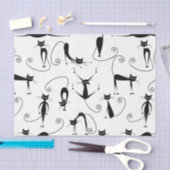 Whimsical Skinny Black Cat Muster Seidenpapier (Handwerk)