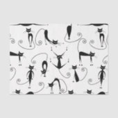 Whimsical Skinny Black Cat Muster Seidenpapier (Vorderseite)