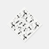 Whimsical Skinny Black Cat Muster Serviette (Ecke)
