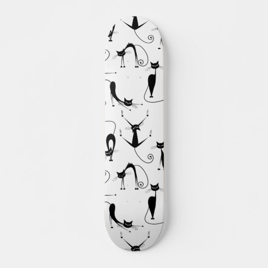 Whimsical Skinny Black Cat Muster Skateboard (Vorne)