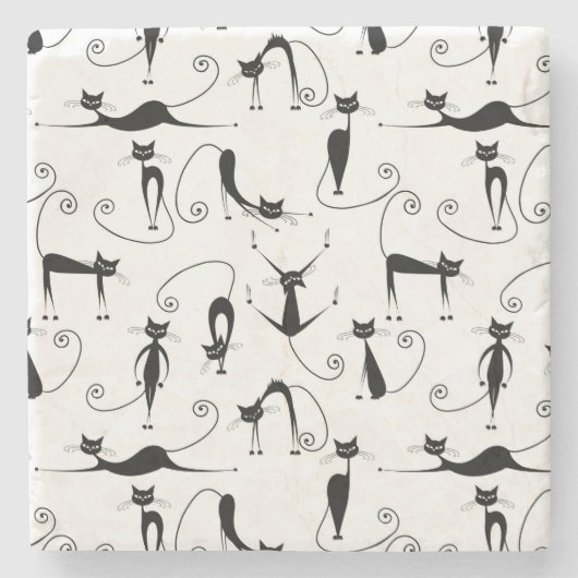 Whimsical Skinny Black Cat Muster Steinuntersetzer (Vorderseite)