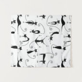 Whimsical Skinny Black Cat Muster Wandteppich (Vorderseite (Horizontal))