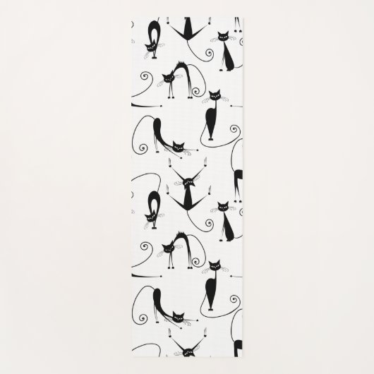 Whimsical Skinny Black Cat Muster Yogamatte (Vorderseite)