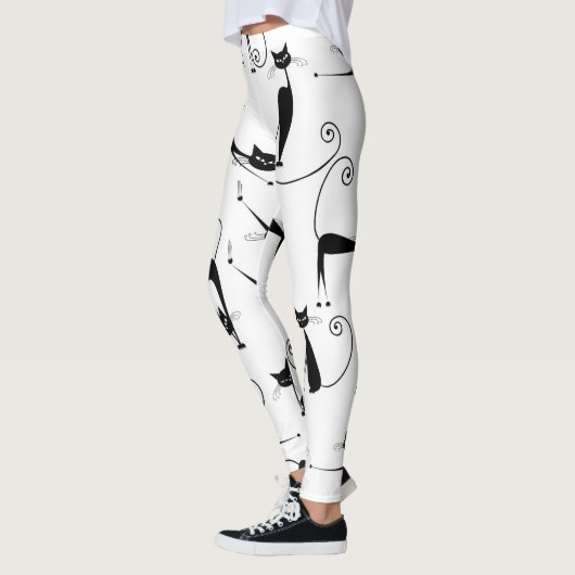 Whimsical Skinny Black Cat Pattern Leggings (Links)
