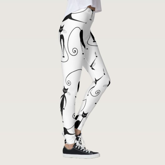 Whimsical Skinny Black Cat Pattern Leggings (Rechts)