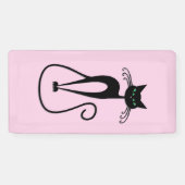 Whimsical Skinny Black Cat Pink Banner (Horizontal)