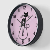 Whimsical Skinny Black Cat Pink Black Numbers Uhr (Winkel)
