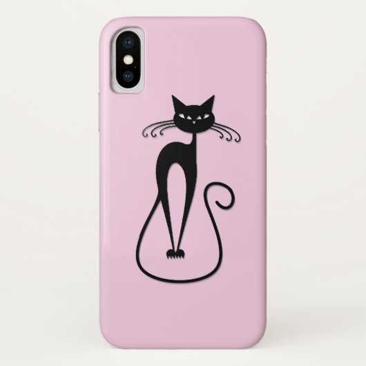 Whimsical Skinny Black Cat Pink Case-Mate iPhone Hülle (Rückseite)
