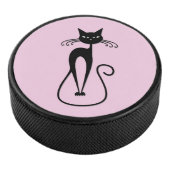 Whimsical Skinny Black Cat Pink Eishockey Puck (3/4)