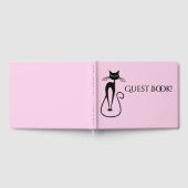 Whimsical Skinny Black Cat Pink Gästebuch (Voll)