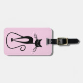Whimsical Skinny Black Cat Pink Gepäckanhänger (Vorderseite horizontal)