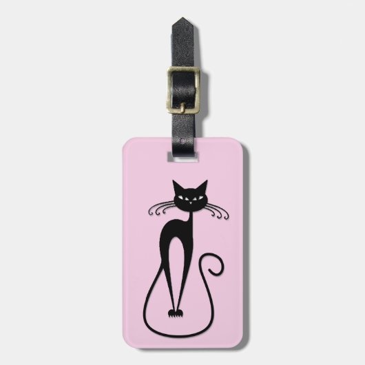 Whimsical Skinny Black Cat Pink Gepäckanhänger (Vorderseite vertikal)