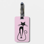 Whimsical Skinny Black Cat Pink Gepäckanhänger (Rückseite vertikal)