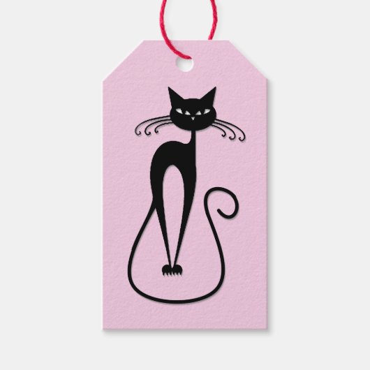 Whimsical Skinny Black Cat Pink Geschenkanhänger (Vorderseite)