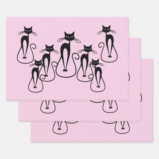 Whimsical Skinny Black Cat Pink Geschenkpapier Set (Set)