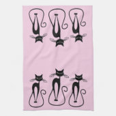 Whimsical Skinny Black Cat Pink Geschirrtuch (Vertikal)