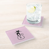 Whimsical Skinny Black Cat Pink Glasuntersetzer (Schrägansicht)
