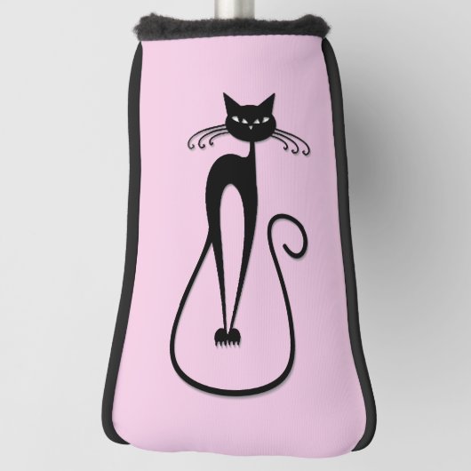 Whimsical Skinny Black Cat Pink Golf Headcover (Rotieren 90)