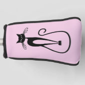 Whimsical Skinny Black Cat Pink Golf Headcover (Vorderseite)
